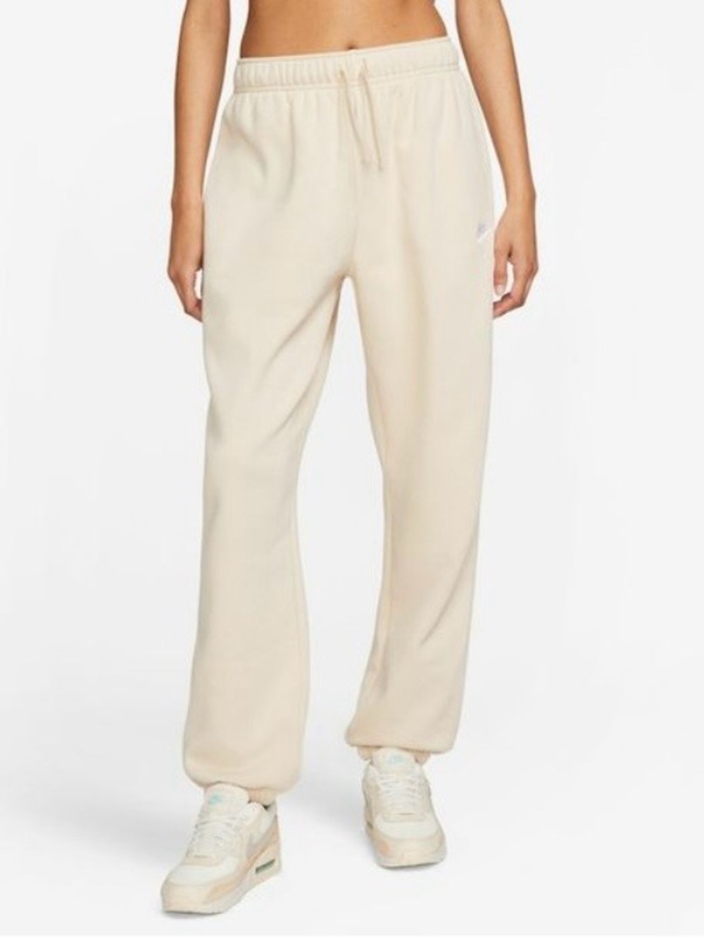 Nike Cream Track Pants - Women's Drawstring Joggers Oversized Fit Mid Rise